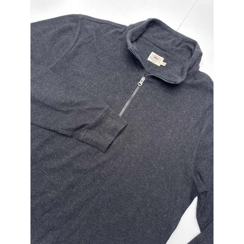 Faherty Mens Quarter Zip Pullover Charcoal Grey Twill Mock Neck Sweater Size M